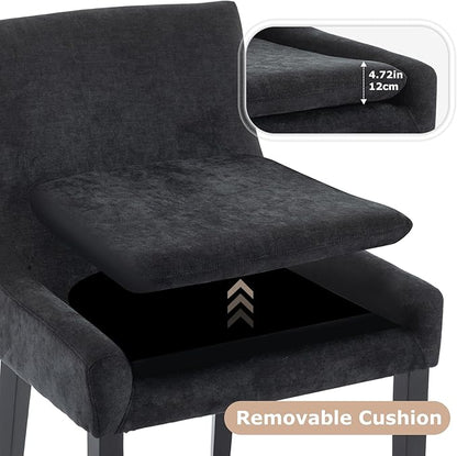 COLAMY Modern Dining Chairs Set of 6, Upholstered Corduroy Accent Side Leisure Chairs with Mid Back and Wood Legs for Living Room/Dining Room-Black