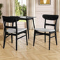 Set of 2 Solid Wood Dining Chairs, Fabric Upholstered Seat Mid-Century Modern Kitchen Furniture for Living Room, Light Gray+Black