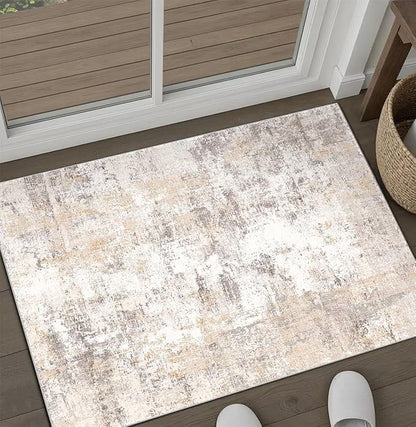 2x3 Washable Area Rug Beige Grey Neutral Abstract Entryway Kitchen Non Slip Low Pile Throw Rug Living Room Bedroom Indoor Doormat Small Soft Carpet for Entrance Bathroom