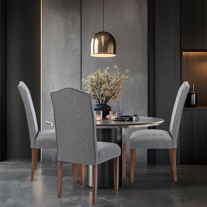Stylish Upholstered Parsons Dining Chair Kitchen with Silver Nailhead Trim and Sturdy Solid Wood Legs