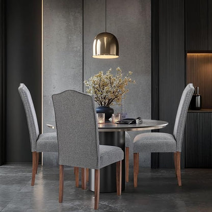 Stylish Upholstered Parsons Dining Chair Kitchen with Silver Nailhead Trim and Sturdy Solid Wood Legs