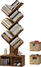 Vagusicc 6 Tier Tree Bookshelf, Small Bookcase with Storage Cabinet, Modern Tall Narrow Bookshelves Organizer, Floor Standing Book Shelf for Bedroom/Living Room/Home Office/Corner, Rustic Brown