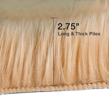 duduta Beige Faux Sheepskin Fur Rug 3x5 ft, Fluffy Shag Bedroom Dorm Nursery Playroom Carpet Rug Non Slip Washable