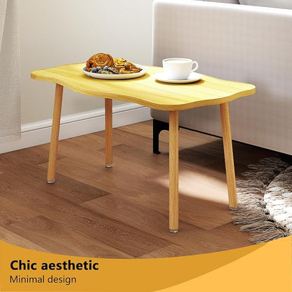 Cookie Coffee Table Low Table with 4 Solid Wood Sturdy Legs, Floor Table Desk for Sitting on The Floor, Storage and Living Room Furniture (Natural)
