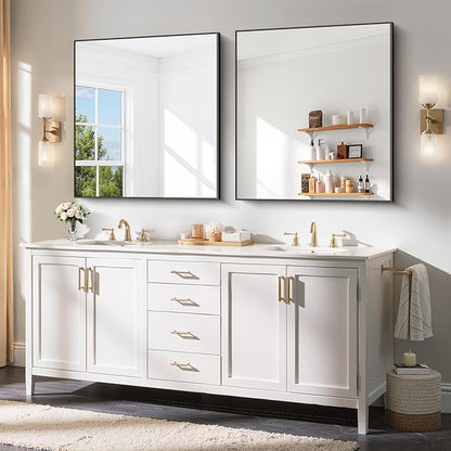 YIROMAN Bathroom Mirror for Wall 36"x40", Large Matte Black Bathroom Mirror with Aluminum Frame, Rectangular Vanity Mirror with Right Angles, Wall Mirror Hangs Horizontal or Vertical, Shatterproof