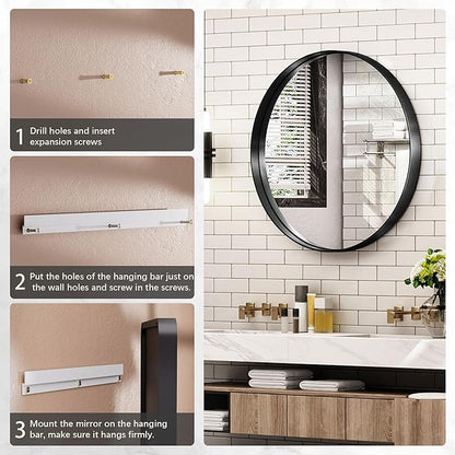 Hasipu Round Black Mirror 32 Inch Round Bathroom Mirror Metal Frame, Wall Mounted Circle Vanity Mirror Modern Decor (Horizontal/Vertical)