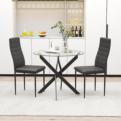 Glass Dining Table Modern Kitchen Table with Black Metal Legs 32 Inch Small Round Dining Table for Apartment Kitchen Dining Room