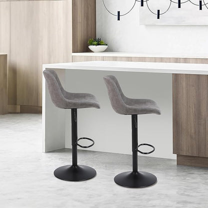 Bar Stools, Swivel Counter Height Barstools with Back, Adjustable Modern Bar Chairs, Tall Armless PU Leather Kitchen Island Stool (Grey, Set of 4)