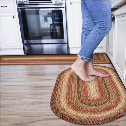 Gingerbread Brown Oval Braided Rug, 2x3' - Handmade with Jute, Warm Country Decor, Perfect for Bathrooms and Entryways - Reversible and Easy to Clean