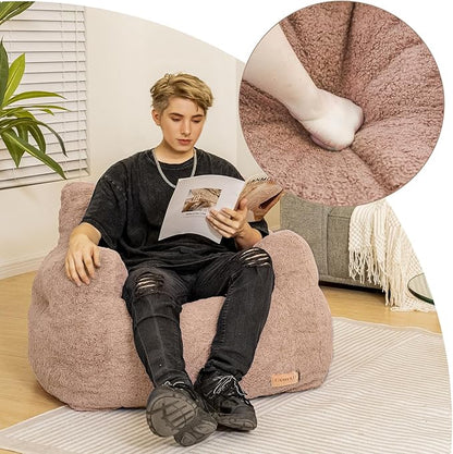 Bean Bag Chair with Filler, Bean Bag Sofa with Tufted Soft Stuffed Filling, Fluffy and Lazy Sofa, Comfy Cozy BeanBag Chairs with Memory Foam for Dorm, Apartment, Living Room (Pink)