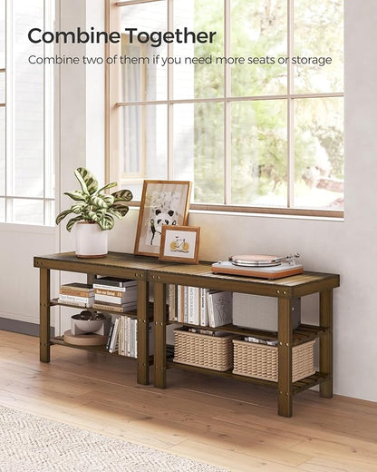 SONGMICS Shoe Rack Bench, 3-Tier Bamboo Shoe Storage Organizer, Entryway Bench, Holds Up to 286 lb, 11.3 x 27.6 x 17.8 Inches, for Entryway Bathroom Bedroom, Yellow Brown ULBS04WL