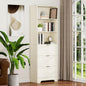6 Tier Book Shelf with Drawers,White Farmhouse Display Bookshelf with Organizers and Storage,Free Standing Tall Bookshelf with Cabinet for Bedroom,Living Room, Office