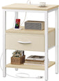 SUPERJARE Nightstand with Charging Station, Bed Side Table with Adjustable Fabric Drawer, Night Stand for Bedroom, 3-Tier Storage End Table, for Living Room, White Maple