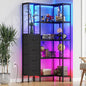Corner Bookshelf with LED Light Strips & 4 Fabric Drawers, 5-Tier Convertible Corner Shelf with Display Shelf, Large Wood Industrial Bookcase for Living Room, Bedroom, Home Office, Black