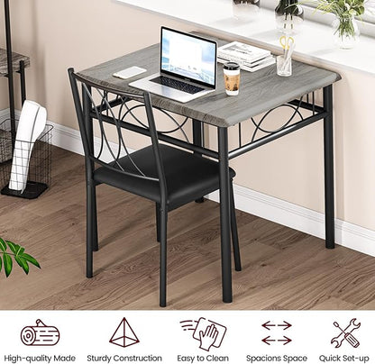 Dining Table Set for 2, Kitchen Table with 2 Upholstered Chairs, Wood 3-Piece Kitchen Dining Room Table Set for Apartment, Small Space, Space Saving, Retro Gary