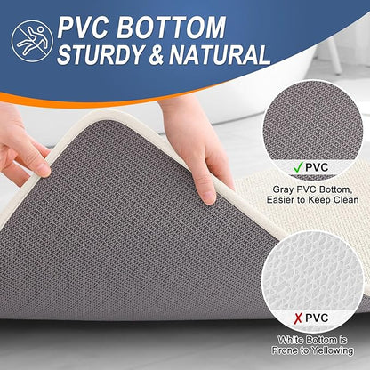 OLANLY Thick Memory Foam Bath Mat Rug 59x20, Extra Soft Absorbent Bathroom Rug, Quick Dry Bath Mats, Non-Slip, Machine Washable Carpet for Bathroom, Tub and Shower, Home Decor Accessories, Ivory