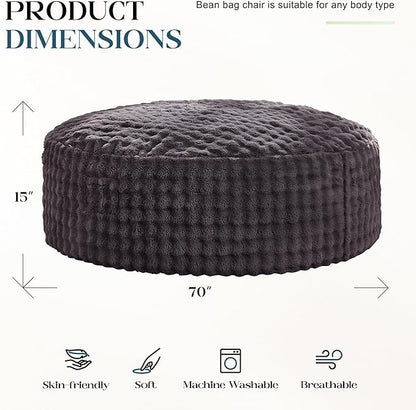Hobestluk Bean Bag Chairs 6ft Beanbag Chair with Filler Adult Bean Bags with Fluffy & Machine Washable Cover, Giant Bean Bag Chairs for Adults (Dark Grey, 6FT-70" x 70" x 15")