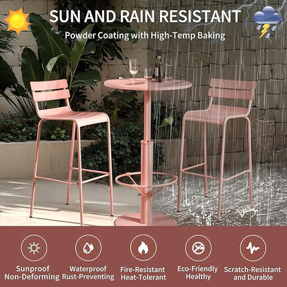 42" Tall Modern Industrial Bar Table-23.6" Dia Round Metal Top Standing Pub Cocktail Bistro Table-Indoor Outdoor Patio-Commercial Grade, Heavy Duty (Peach-Pink)