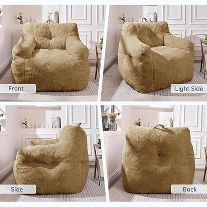 Comfy Chair Bean Bag Chairs for Adults, 3FT Bean Bag Couch Loungers for Teens & Kids, Comfy Memory Foam Bean Bag Chair Filled for Bedroom, Livingroom, Dorm (Khaki)