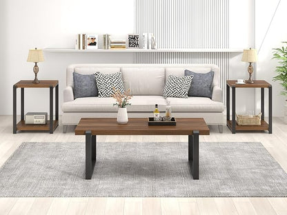 FOLUBAN Modern Coffee Table, Rustic Wood and Metal Center Table, Industrial Rectangle Cocktail Tea Table for Living Room, Walnut, 44 Inch