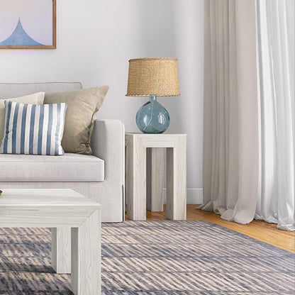Plank+Beam Modern Rectangular Side Table, Slim Side Table for Living Room, Narrow Nightstand for Small Spaces, Wood End Table for Bedroom, White Sand Wirebrush