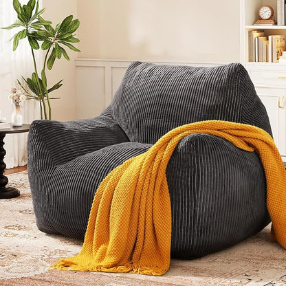 Big Bean Bag Chair for Adults & Kids, Ultra Soft Living Room Bean Bag with Armrests, Stuffed BeanBag Floor Sofa for Napping, Gaming, Lounging, Dark Gray