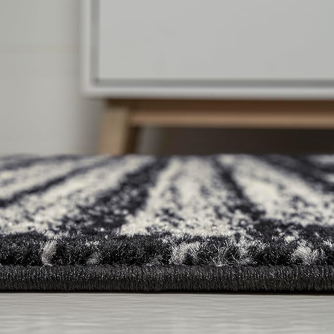 JONATHAN Y Khalil Modern Berber Stripe Black/Cream Indoor Area Rug, 3x5, Contemporary, Bohemian, Easy-Cleaning for Living Room, Bedroom, Kitchen, Pet Friendly, Non-Shedding (MOH207F-3)