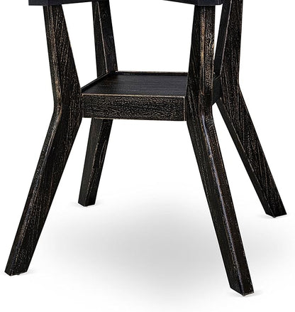 F58-11-TP - Kitchen Table with Acacia Wood Round Tabletop, Sand Blasted Black Finish