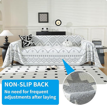 LUFEIJIASHI Boho Couch Covers for Sofa Non Slip Sofa Covers Washable Couch Covers for 3 Cushion Couch Sofa Pet Friendly Sectional Couch Cover Blanket Furniture Protector for Dogs (Grey, 91"x150")