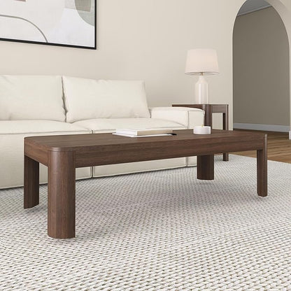 Plank+Beam Modern Rounded Coffee Table, 54 Inch, Solid Wood Contemporary Center Table for Living Room, Rectangle Tea Table, Walnut