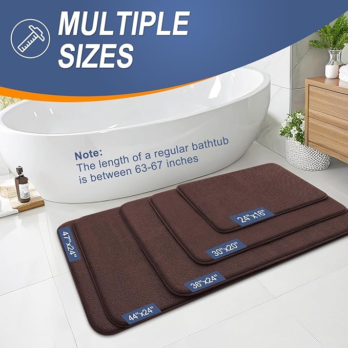 OLANLY Thick Memory Foam Bath Mat Rug 36x24, Extra Soft Absorbent Bathroom Rug, Quick Dry Bath Mats, Non-Slip, Machine Washable Carpet for Bathroom, Tub and Shower, Home Decor Accessories, Brown