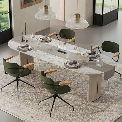 Modern Swivel Dining Chairs Set of 2 with Arms,Upholstered Comfortable Dining Room Chairs, Wooden Armrests & Sturdy Metal Frame, Stylish Kitchen & Dining Table Chairs for Modern Décor