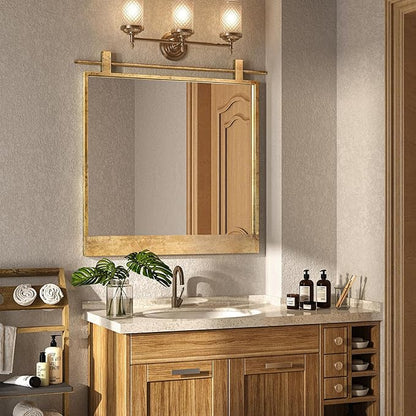 24x24 Inch Square Bathroom Vanity Mirror for Wall Mounted Over Sink Farmhouse Rustic Matte Brushed Gold Barn Door Mirrors Foyer Entryway Decor