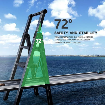 3 Step Ladder,Folding Step Stool with Aluminum Wide Pedal& Convenient Handgrip,330lbs Capacity Steel Ladder for Household and Office(Black)