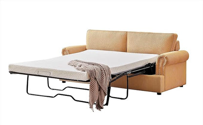 Reversible Sleeper Sofa Bed with Comfortable Memory Foam Mattress, Convertible Corduroy Full Size Pull Out Couch for Living Room, Space Saving Furniture, 72" Wide, Rounded Arms, Ginger