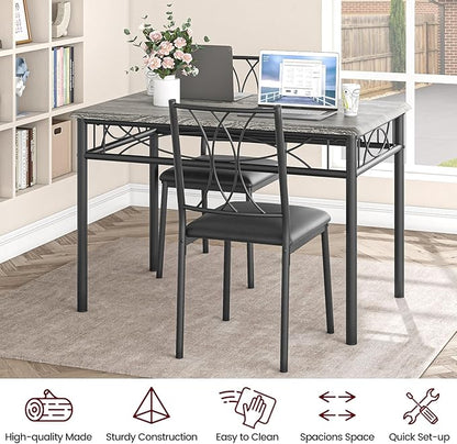 CABIHOME Dining Table Set, 5 Piece Rectangle Dining Kitche Table Set for 4 with 4 Upholstered Chairs, Dining Table Set for Small Space, Apartment, Retro Gray
