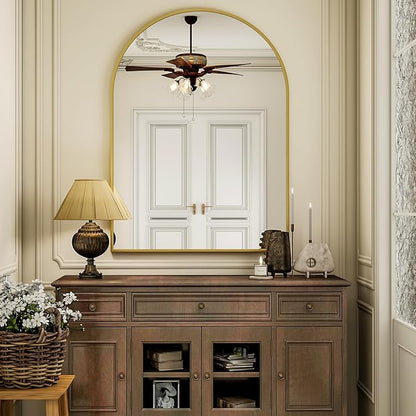 Arch Bathroom Mirror, 26x38 inch Arched Bathroom Mirror/Wall Mounted Vanity Mirror - Arch Metal Frame Wall Mirror for Bathroom Bedroom Living Room, Gold