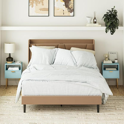 Nightstand,Morden Bedside Table with Gold Frame,Small White Night Stand,End Table,Bedside Furniture,Side Table with Drawer and Shelf for Bedroom,Living Room (1Drawer, Blue-Outlet)