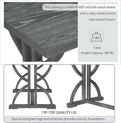 Ball & Cast 6-Piece Dining Table Set, 60" Rectangular Dining Table with 4 Upholstered Chairs & 1 Bench for Dining Room and Kitchen Gray Wash