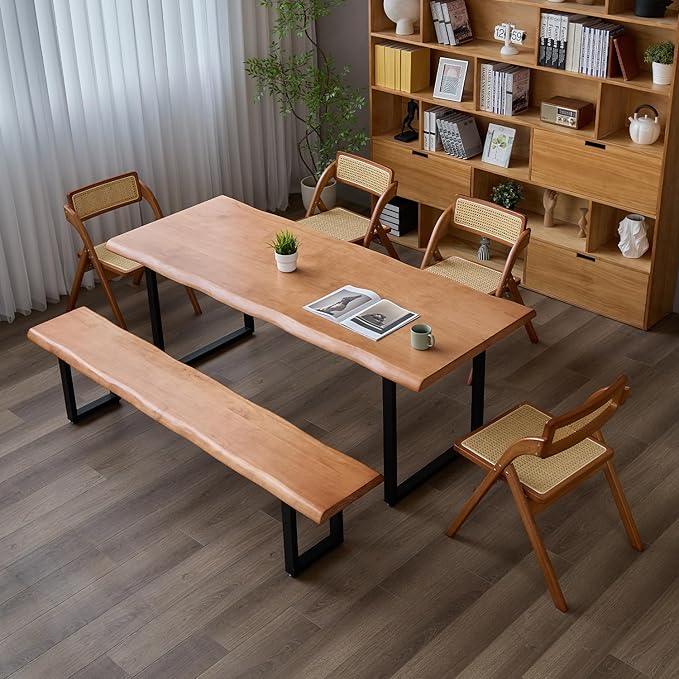 Brown Bench Wooden Long Bench with Metal Legs for Office Restaurant Living Room Meeting Room Indoor Seating Multiple (tan bench55.12in)