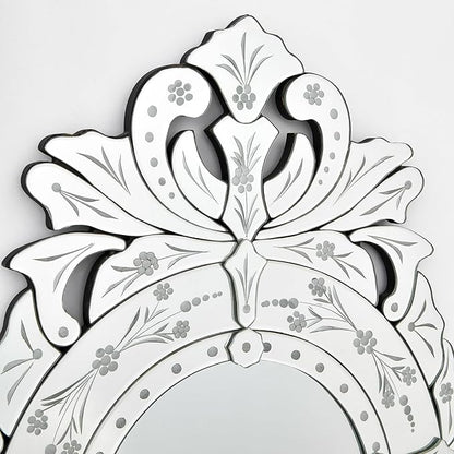 KOHROS Bathroom Vanity Mirror with Floral Etched 40" x 21" Decorative Wall Mirror Frameless Beveled Edge Bathroom Mirror for Vanity Bedroom