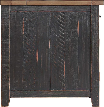 Martin Svensson Home Chairside Table - Antique Black and Honey - Rustic Style - with One Drawer and Cabinet for Storage