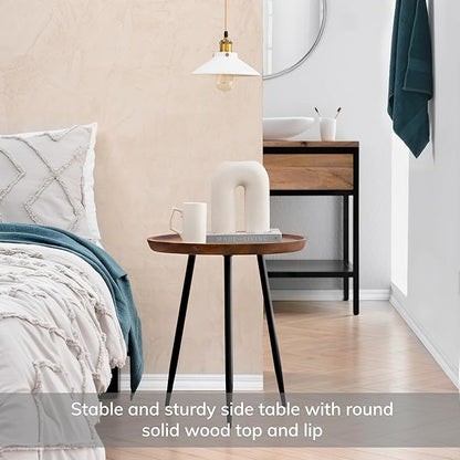 MH London Side Table - Dilan Tri Pin Small Table. Exclusively Designed Hand-Crafted Small Nightstand. Solid Wood Round End Table. Contemporary Accent Table for Bedrooms, Living Rooms and Home Office