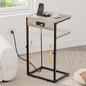Vagusicc C Shaped End Table with Charging Station, Adjustable Height Side Table for Couch,Small Side Table Small Spaces,33.2'' Tall Couch Tables that Slide Under, Tv Tray Table for Living Room, Greige