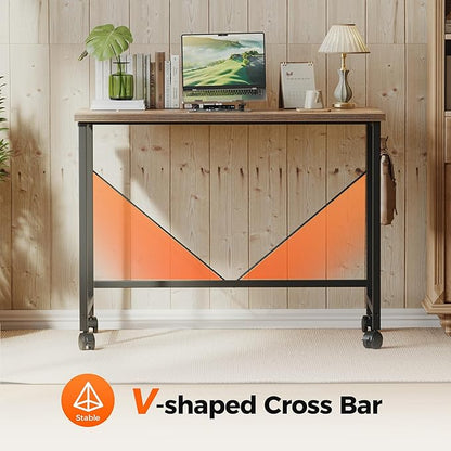 Rolling Computer Desk with Wheels, Gaming Desk for Small Spaces, Modern Simple Style Table for Home Office, Study Writing Table (Caster, Rustic Brown, 48 inch)