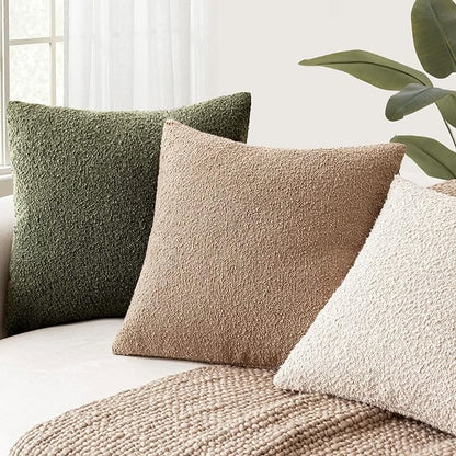 Foindtower Pack of 2 Modern Textured Boucle Throw Pillow Covers Accent Solid Decorative Pillow Cases Cozy Woven Couch Cushion Case for Chair Sofa Bedroom Living Room Home Decor 20x20 Inch Moss Green