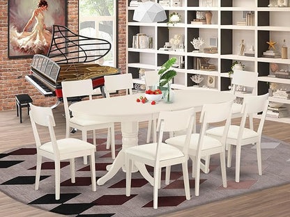 East West Furniture VAAD9-LWH-LC 9 Piece Kitchen Table & Chairs Set Includes an Oval Dining Room Table with Butterfly Leaf and 8 Faux Leather Upholstered Chairs, 40x76 Inch, Linen White