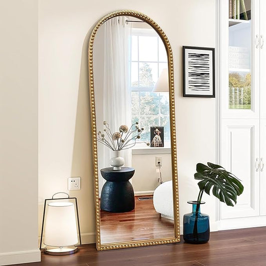 Vintage Full Length Wall Mirror, Large Gold Arch Floor Mirror 20"X53" with Antique Beaded Metal Frame for Dresser Living Room, Decorative Mirrors for Entryway Hallway Bathroom