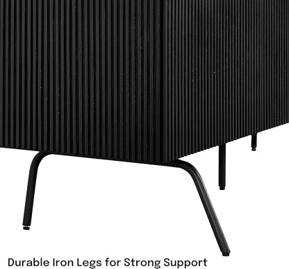NTC Veil TV Stand with 3 Doors for TVs up to 60’’, Media Console with Vertical Groove Design and Metal Legs, Modern Entertainment Center for Living Room and Bedroom, Effortless Assembly, Burnt Black