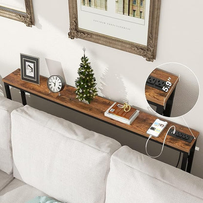 Tohomeor 5.9" Skinny Behind Sofa Console Table with Charging Station 47.24" Narrow Long Behind Couch Table with Power Outlets USB Ports Thin Entry Table for Entryway Living Room Hallway